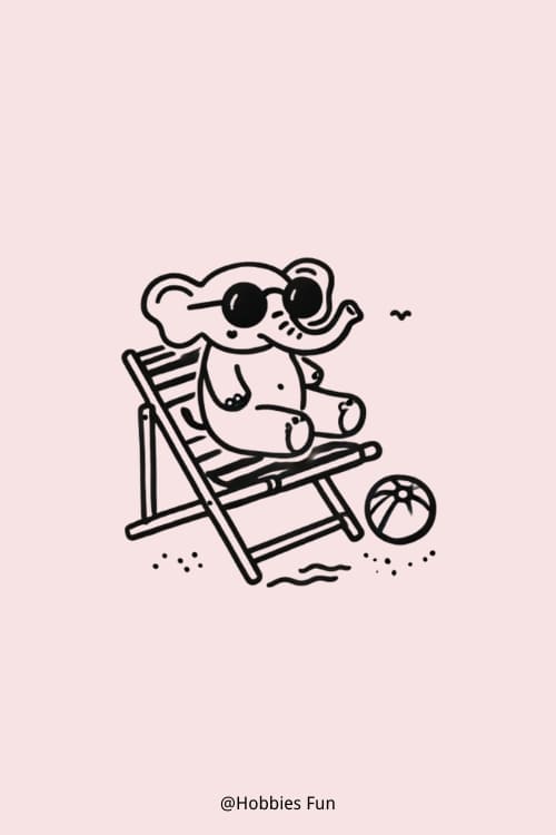 Cool Elephant Drawing, Elephant Sitting On Beach Chair With Sunglasses