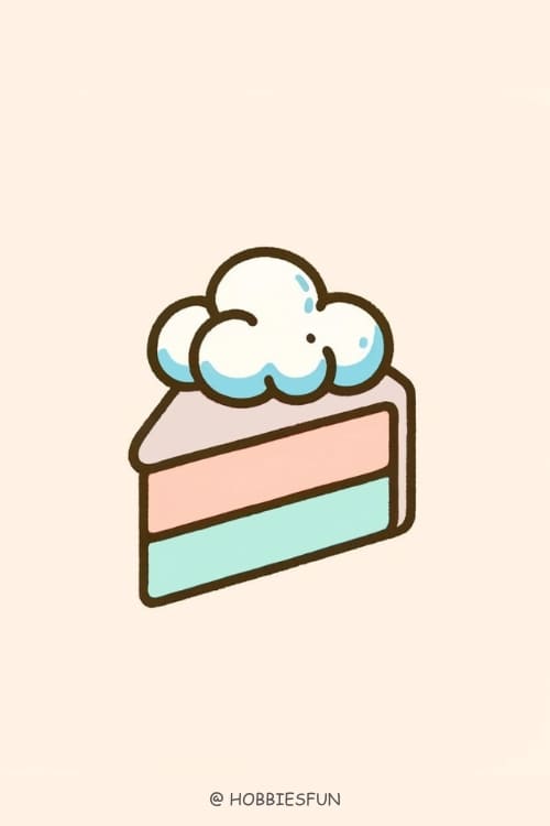 Cake Drawing Easy, Cotton Candy Cake With Clouds