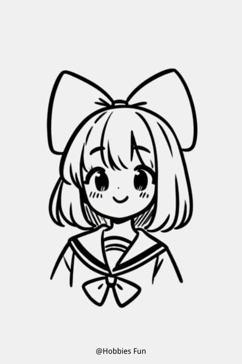 Cute Anime Girl Drawings, Girl With Bow