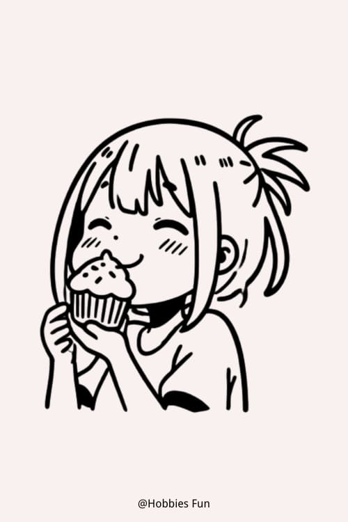 Cute Anime Girl Drawing Easy, Girl With Cupcake
