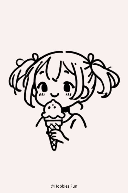 Cute Anime Drawings Girl, Girl With Ice Cream Cone
