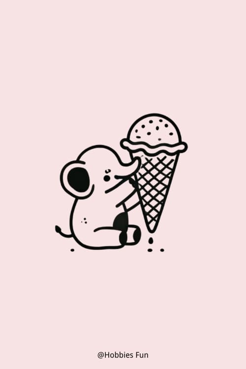 Cute Baby Elephant Drawing Easy, Elephant Eating Ice Cream Cone
