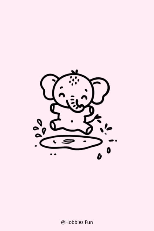 Cute Baby Elephant Drawing Easy, Elephant Playing In Puddle