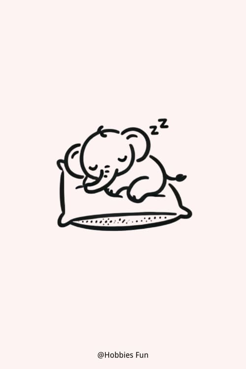 Cute Baby Elephant Drawing, Baby Elephant Sleeping On Pillow