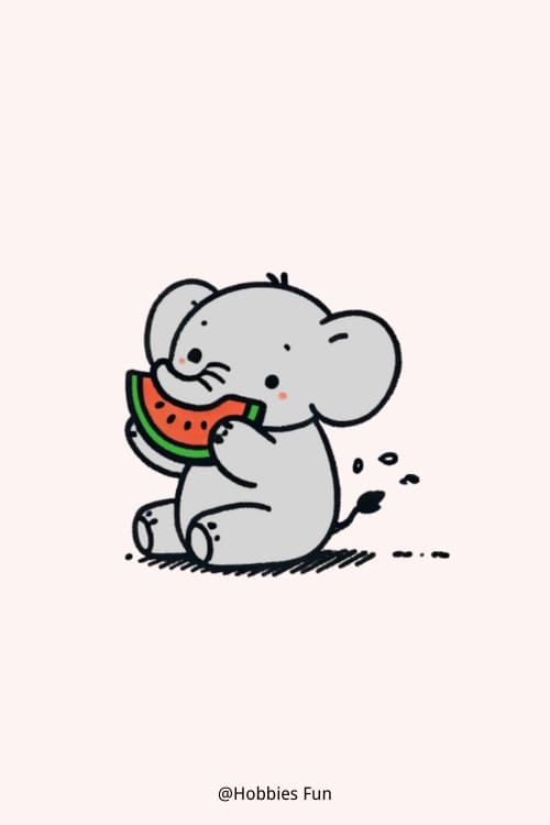 Cute Elephant Drawing Easy, Elephant Eating Watermelon