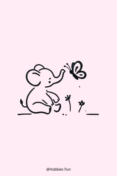 Elephant Cute Drawing, Elephant Playing With Butterfly