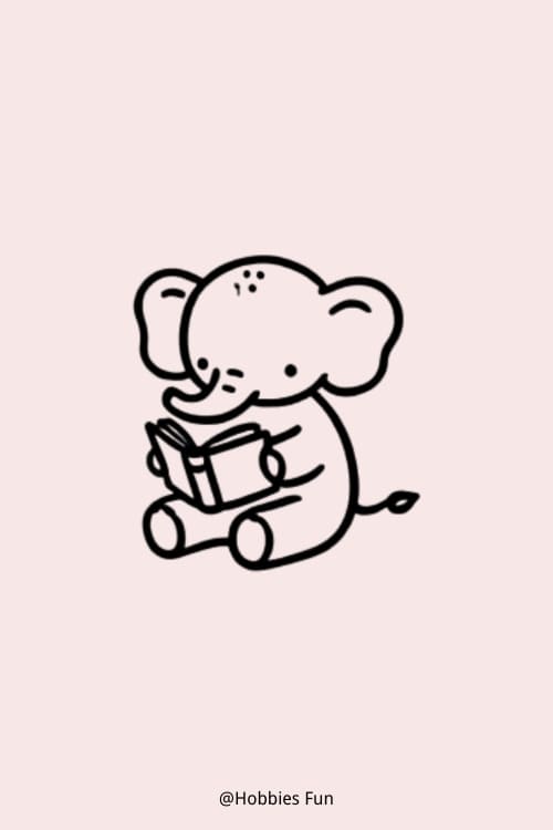 Cute Elephant Drawing Easy, Elephant Reading Book