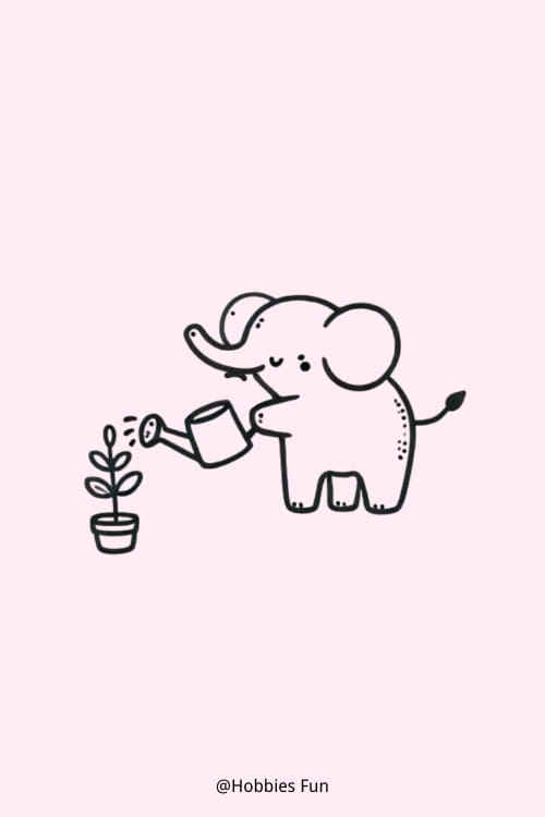Cute Elephants To Draw, Elephant Watering Plant