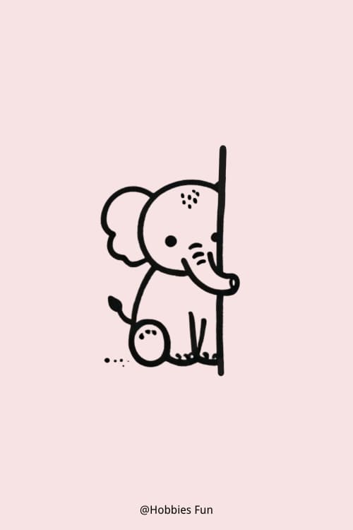 Cute Simple Elephant Drawing, Elephant Playing Peek-a-boo