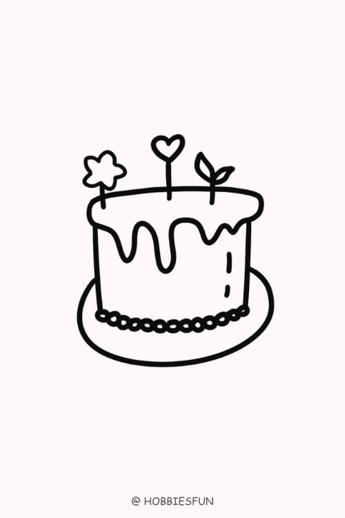 Cute Birthday Cake Drawing Easy, Cute Toppers Birthday Cake