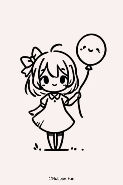 Drawing Of An Anime Girl, Girl With Balloon