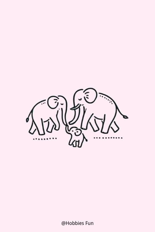 Drawings Of Elephants, Elephant Family Holding Hands With Trunks