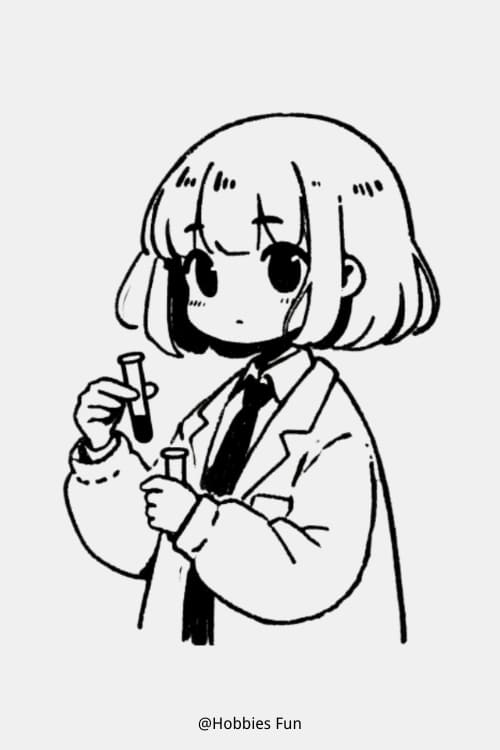 Easy Anime Girl Drawing, Girl With Scientist Lab Coat And Test Tubes