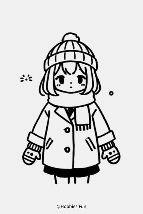 Easy Anime Girl Drawing Idea, Girl In Winter Clothes