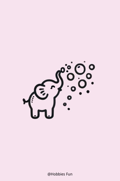 Easy Baby Elephant Drawing, Elephant Blowing Bubbles With Its Trunk