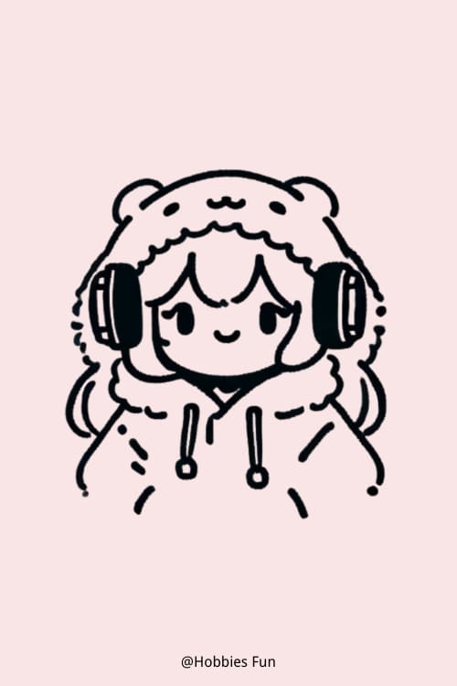 Easy Cute Anime Girl Drawings, Girl With Hoodie And Headphones