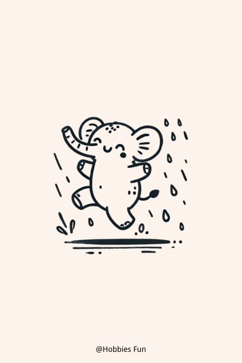 Easy Cute Baby Elephant Drawing, Elephant Dancing In The Rain