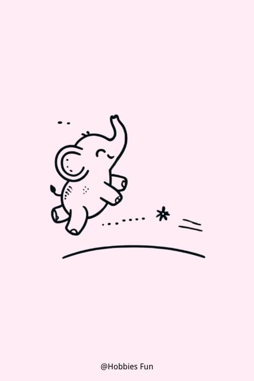 Easy Cute Elephant Drawing, Jumping Elephant