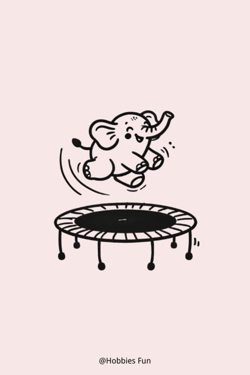 Easy Elephant Drawing For Kids, Elephant Jumping On Trampoline