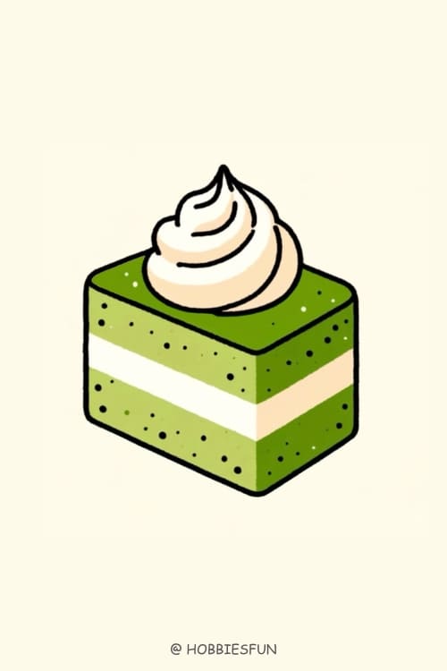 Cake Drawing Easy With Color, Matcha Green Tea Cake