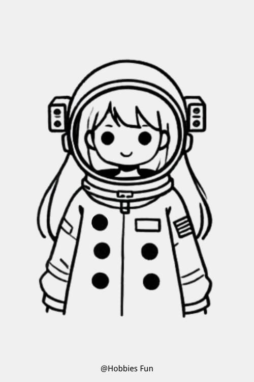 Simple Anime Girl Drawing, Girl With An Astronaut's Helmet And Space Suit